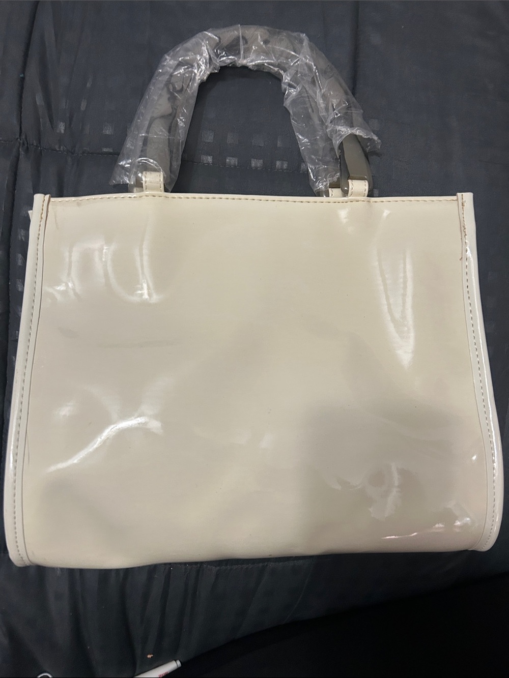 Neiman Marcus Cream Patent Satchel